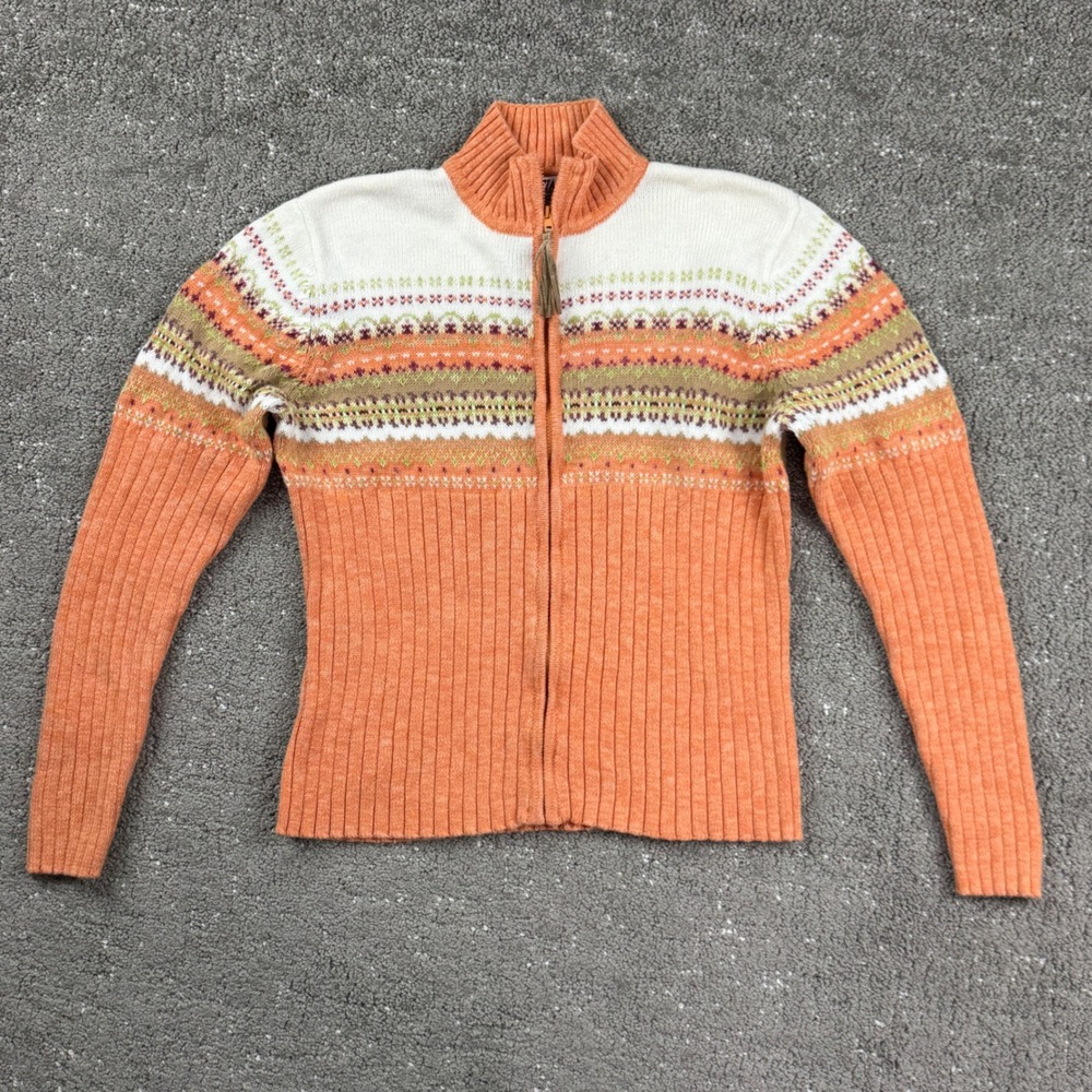 Vintage Y2K Tiara International Womens M Fair Isle Zip Sweater Ramie Cotton Boho
